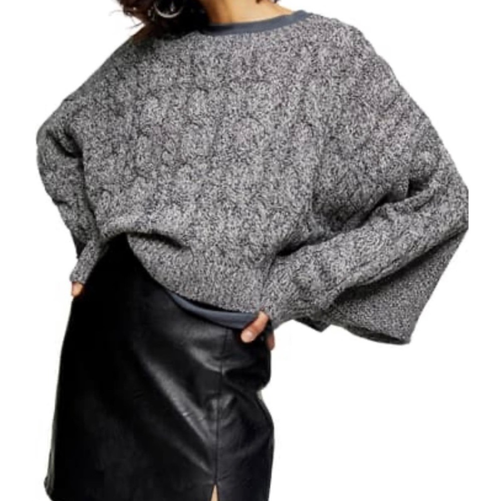 Topshop Navy Blue Crop Chunky Cable Knit Sweater - Picture 1 of 12